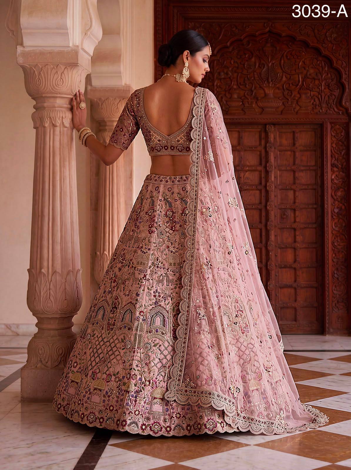 Pink Pure Soft Gadhwal Silk Heavy Embroidery Work Bridal Lehenga Choli