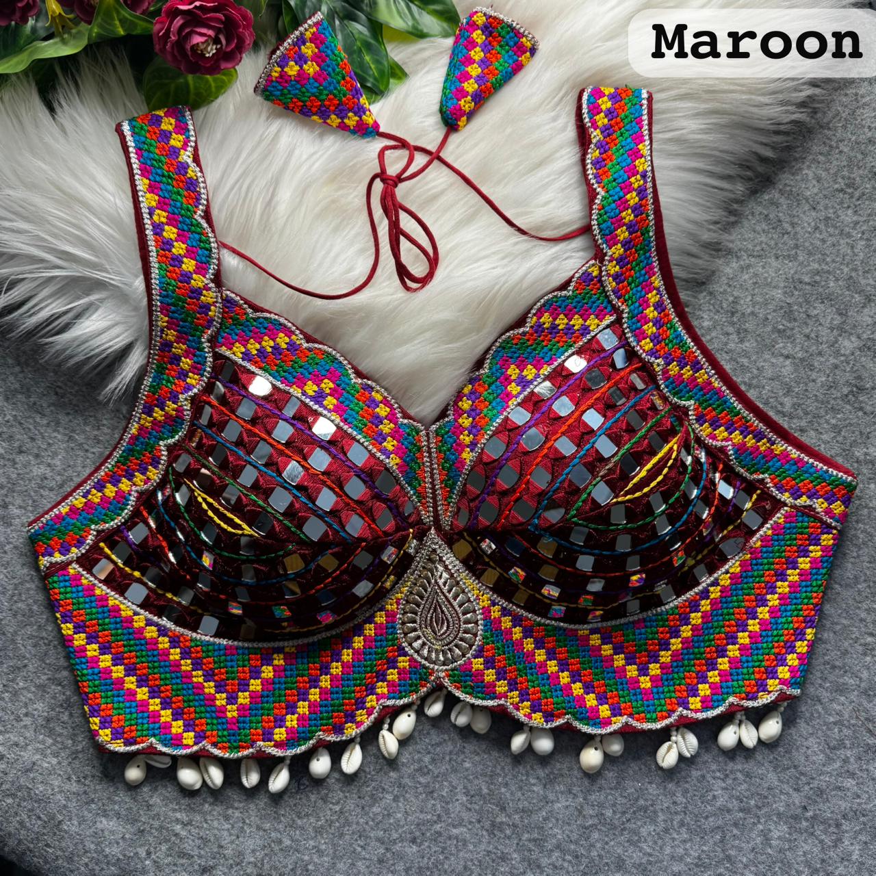 Maroon Pure Heavy Real Mirror Thread & Kaudi Wok Bridal Blouse