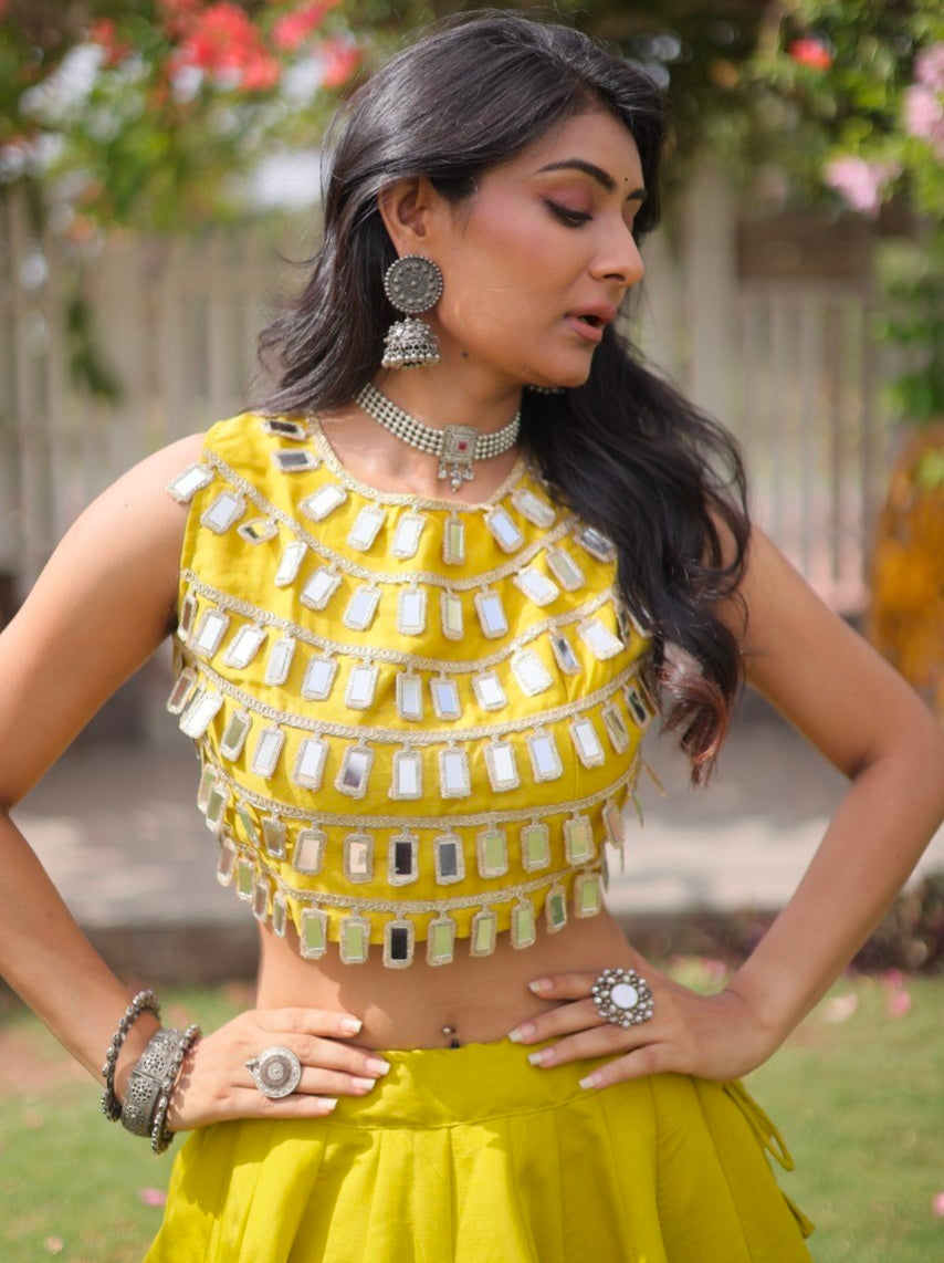 Parrot Pure Roman Silk With Attractive Round Gota Pattern Navratri Lehenga Choli