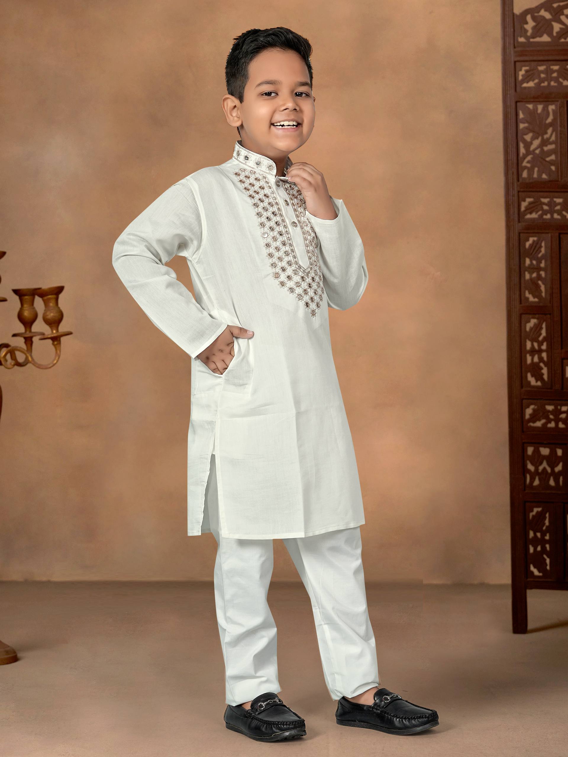 White Pure Soft Premium Silk Kurta Pajama With Father & Son Matching Combo Set