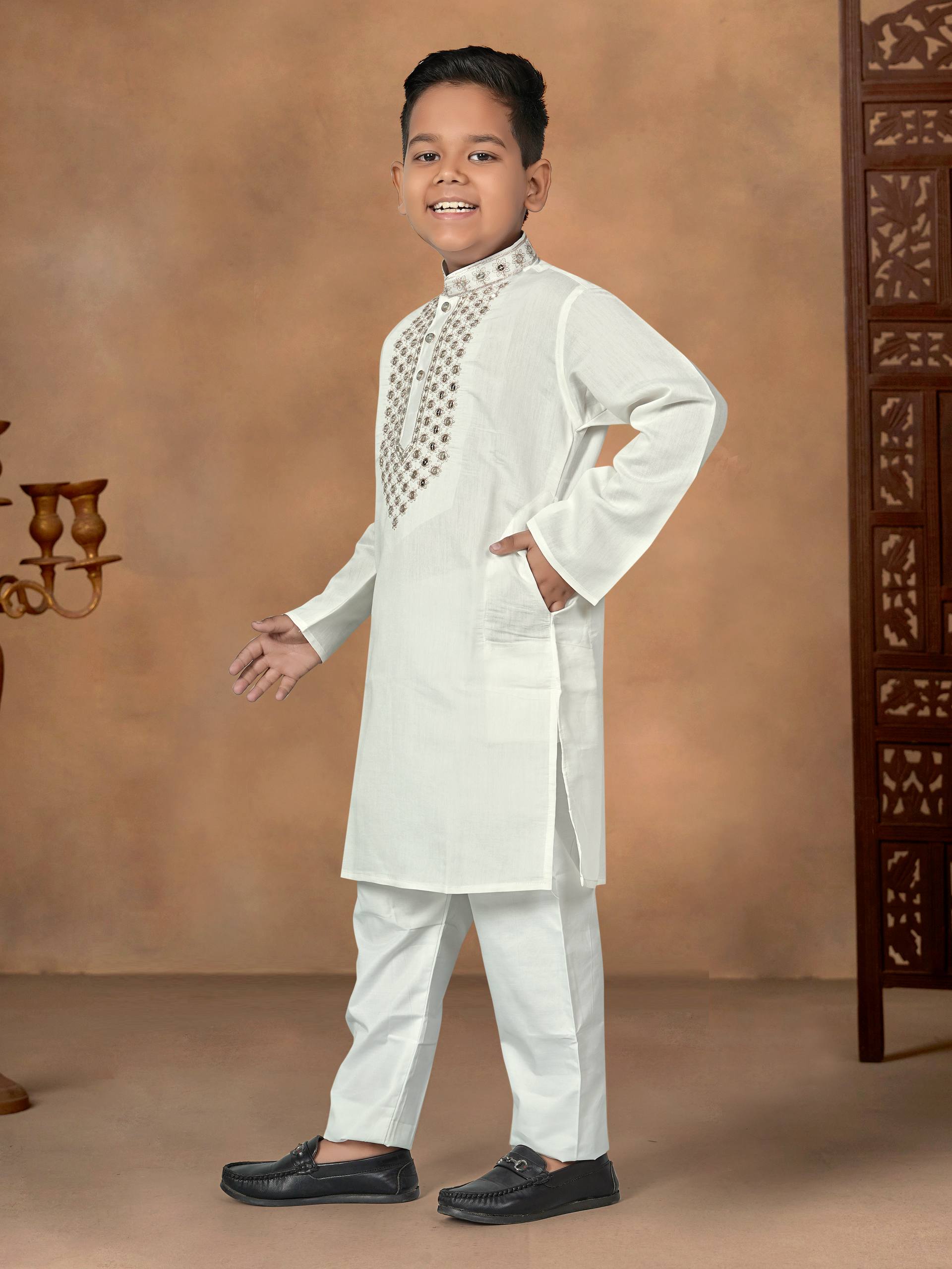 White Pure Soft Premium Silk Kurta Pajama With Father & Son Matching Combo Set