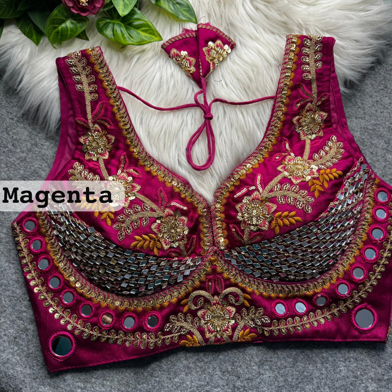 Magenta Pure Heavy Real Mirror Thread & Kaudi Wok Bridal Blouse