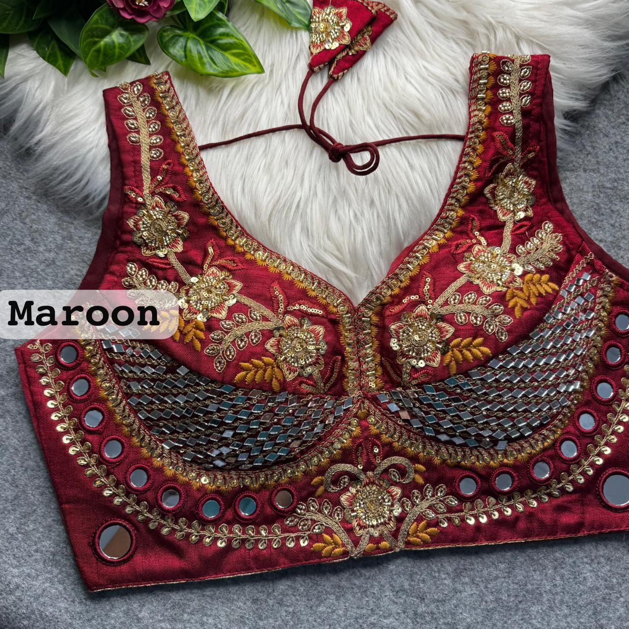 Maroon Pure Heavy Real Mirror Thread & Kaudi Wok Bridal Blouse