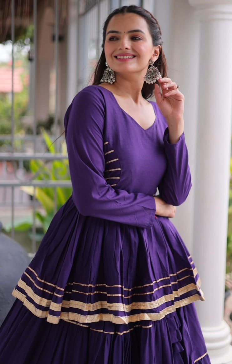 Purple Pure Cora Cotton With Attractive Gota-Patti Work Navratri Lehenga Choli