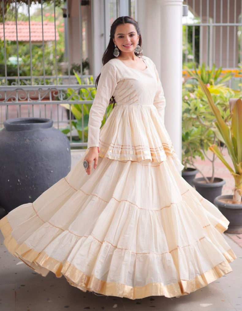 White Pure Cora Cotton With Attractive Gota-Patti Work Navratri Lehenga Choli