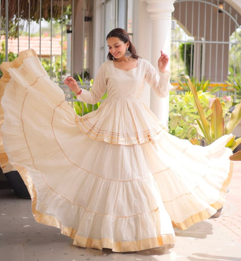White Pure Cora Cotton With Attractive Gota-Patti Work Navratri Lehenga Choli