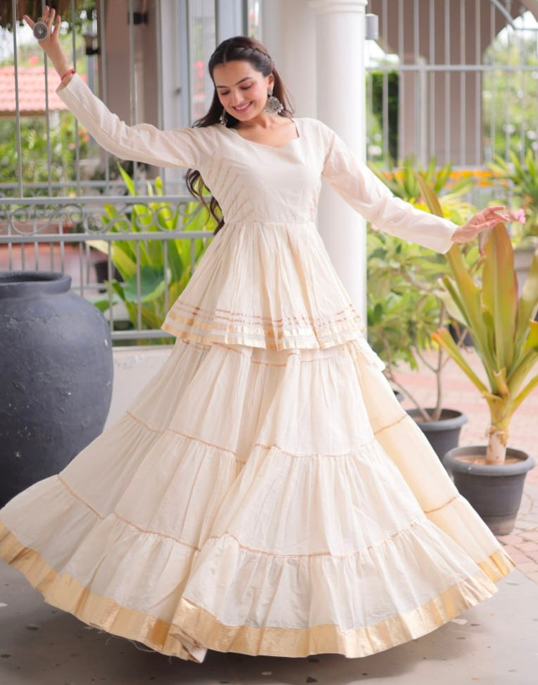 White Pure Cora Cotton With Attractive Gota-Patti Work Navratri Lehenga Choli