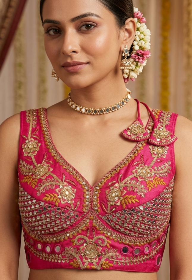 Rani Pure Heavy Real Mirror Thread & Kaudi Wok Bridal Blouse