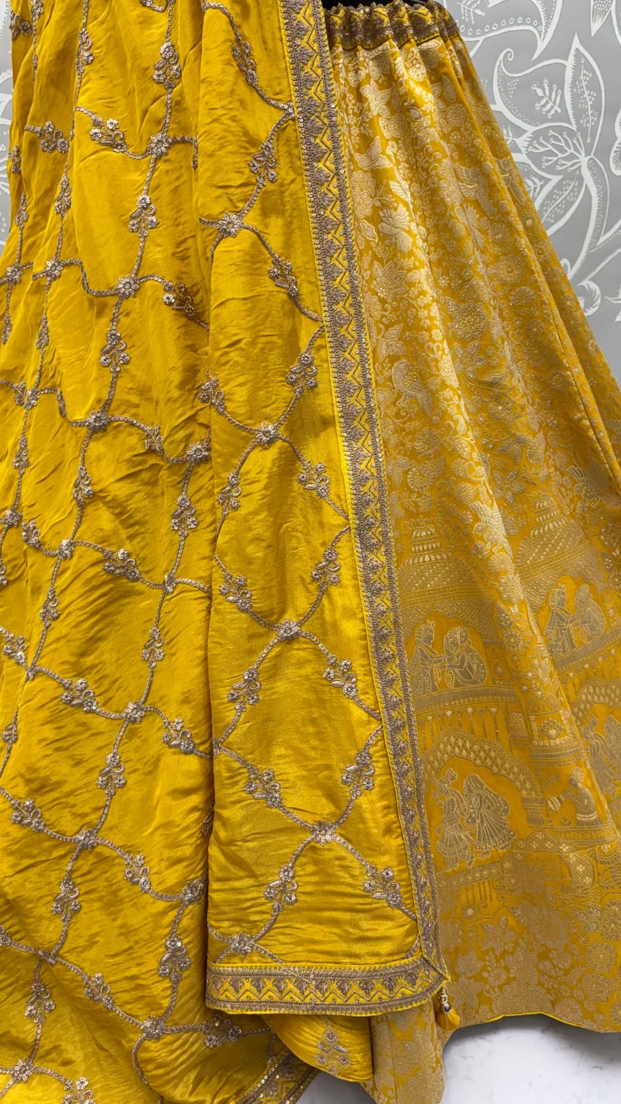 Royal Yellow Pure Banarasi Silk Zari Figure Pattern Weaving Work Bridal Lehenga Choli