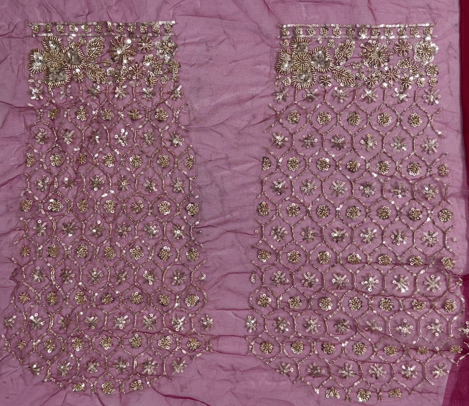 Red Pure Heavy Net Motif Sequins Zari Embroidery Work Net Bridal Lehenga Choli