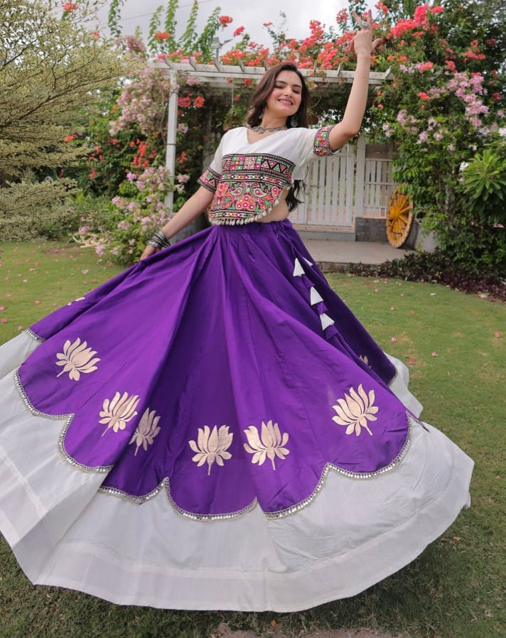 Purple Pure Roman Silk With Attractive Round Gota Pattern Navratri Lehenga Choli