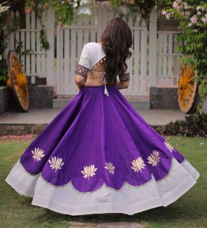 Purple Pure Roman Silk With Attractive Round Gota Pattern Navratri Lehenga Choli