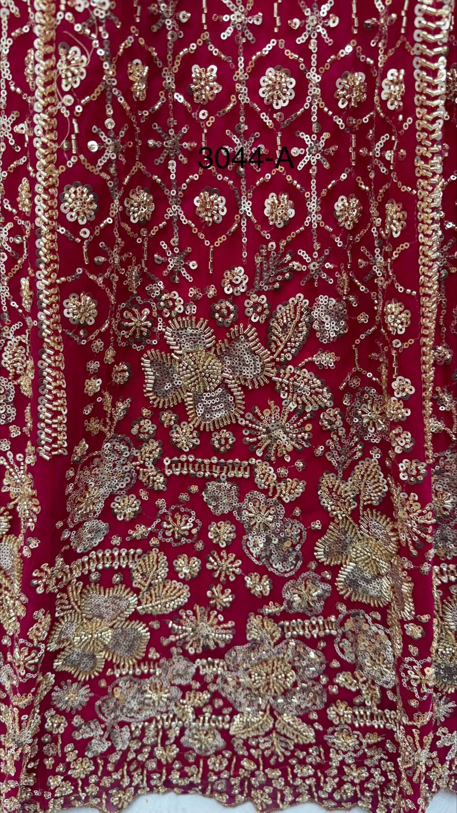 Red Pure Heavy Net Motif Sequins Zari Embroidery Work Net Bridal Lehenga Choli