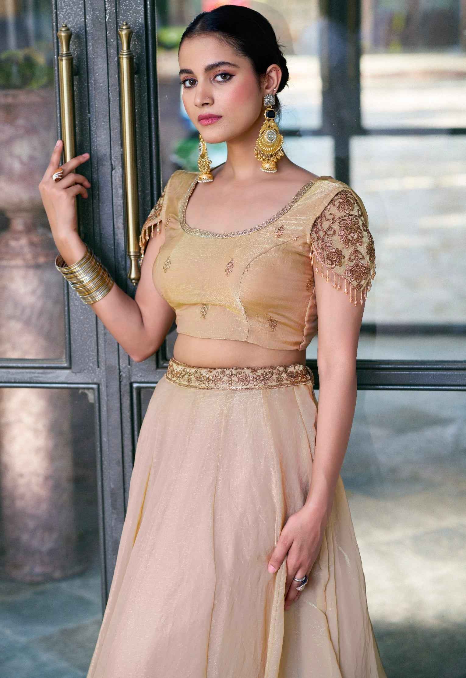 Cream Pure Fendi Silk Sequins & Thread Embroidery Work Lehenga Choli