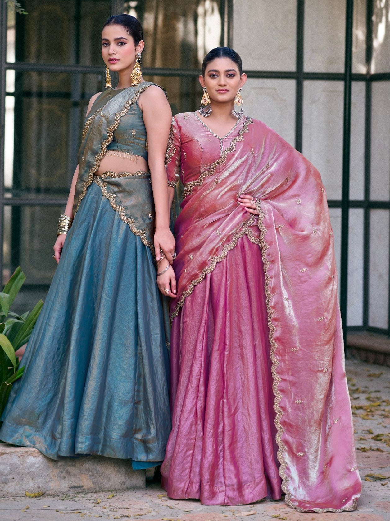 Teal Pure Fendi Silk Sequins & Thread Embroidery Work Lehenga Choli