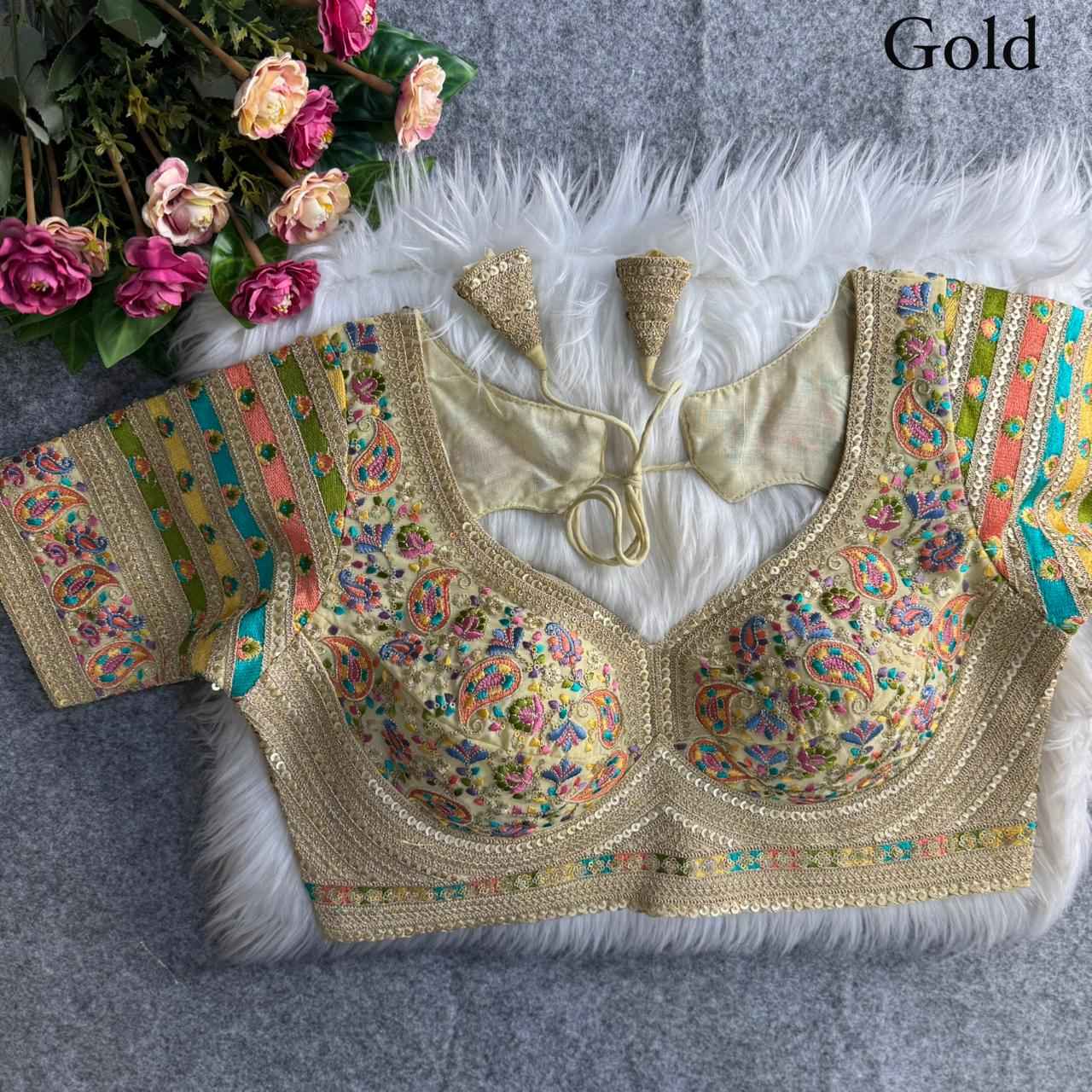 Gold Pure Fox Georgette Kashmiri Work Sabyasachi Inspired Bridal Blouse