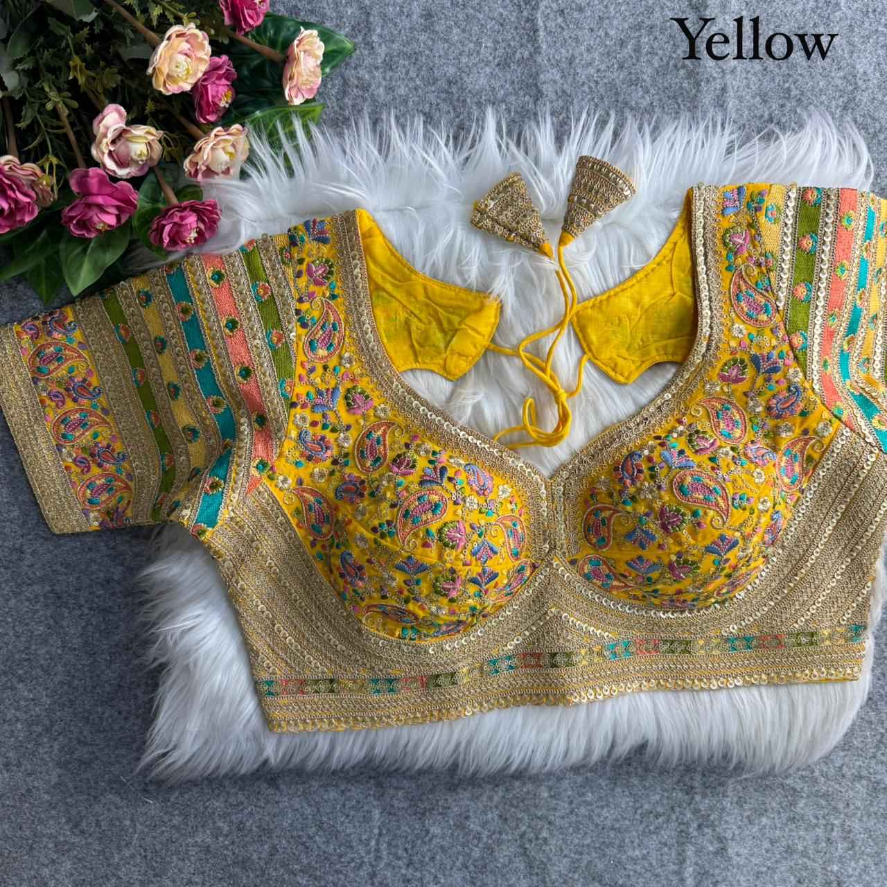 Yellow Pure Fox Georgette Kashmiri Work Sabyasachi Inspired Bridal Blouse