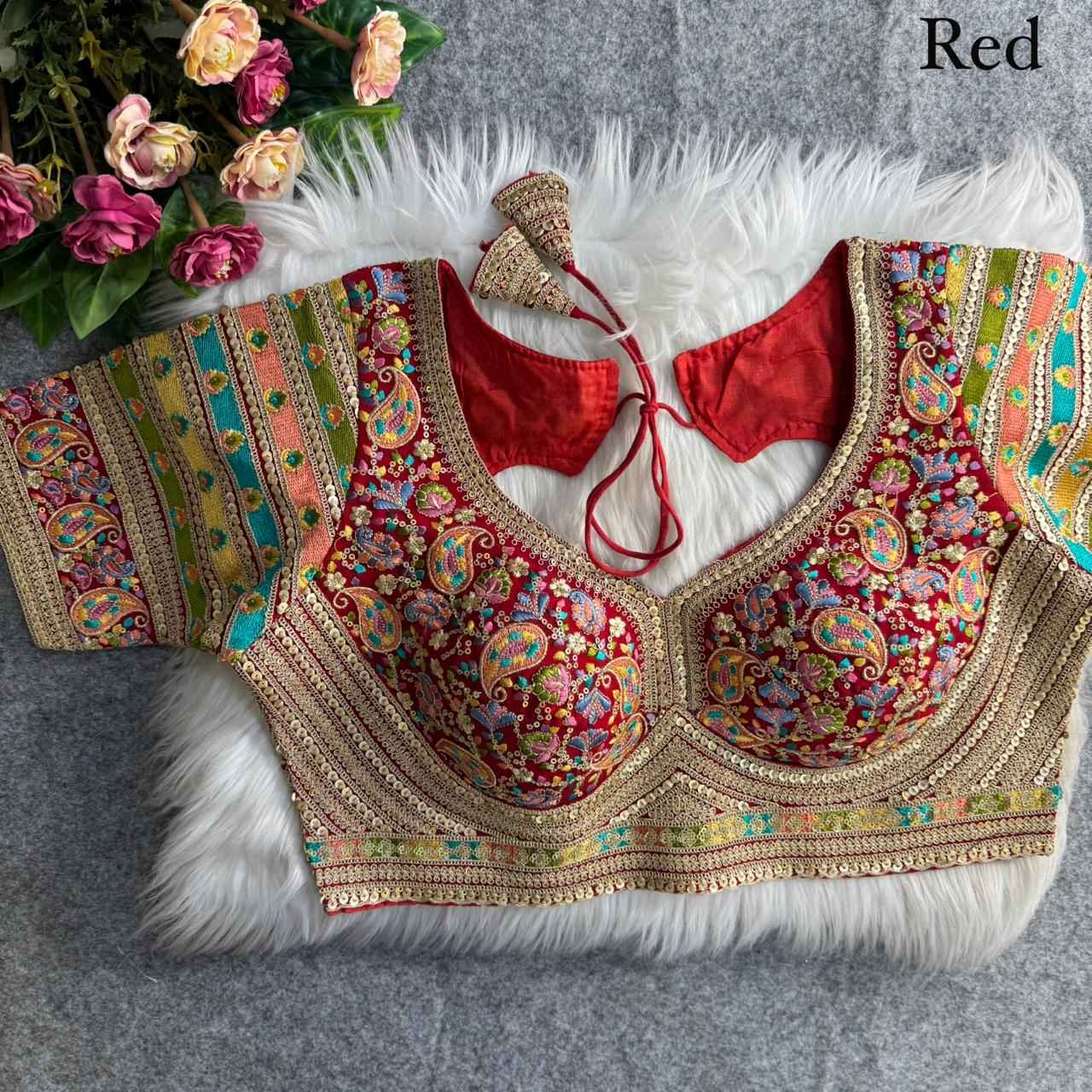 Red Pure Fox Georgette Kashmiri Work Sabyasachi Inspired Bridal Blouse