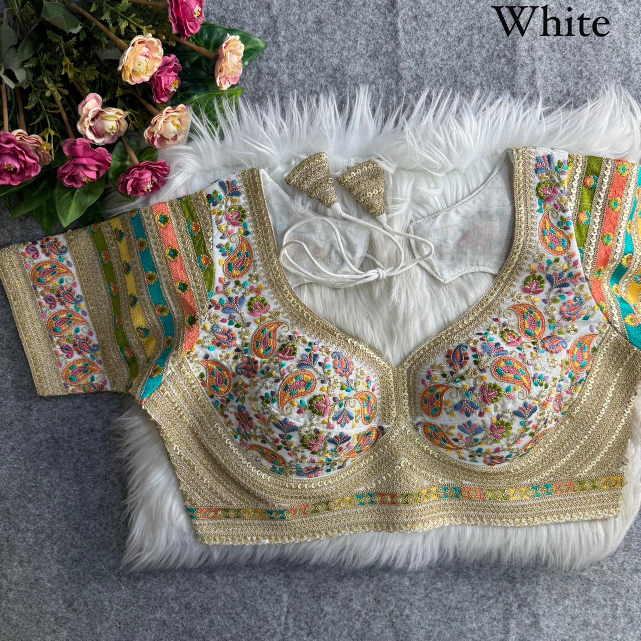 White Pure Fox Georgette Kashmiri Work Sabyasachi Inspired Bridal Blouse