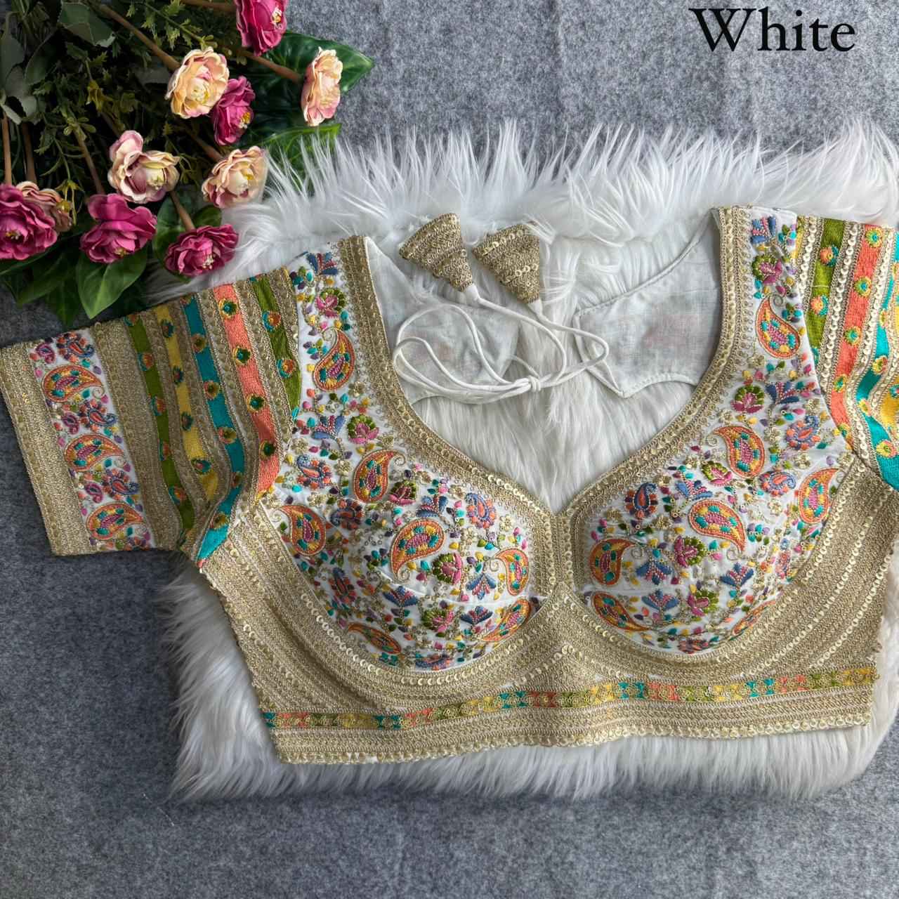 White Pure Fox Georgette Kashmiri Work Sabyasachi Inspired Bridal Blouse