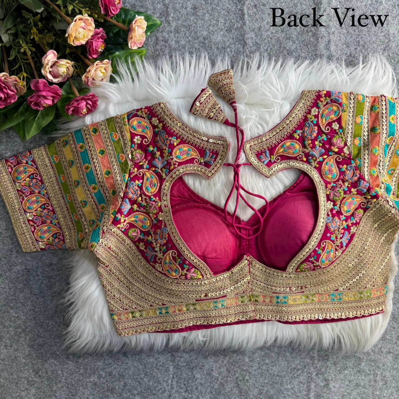 Rani Pure Fox Georgette Kashmiri Work Sabyasachi Inspired Bridal Blouse