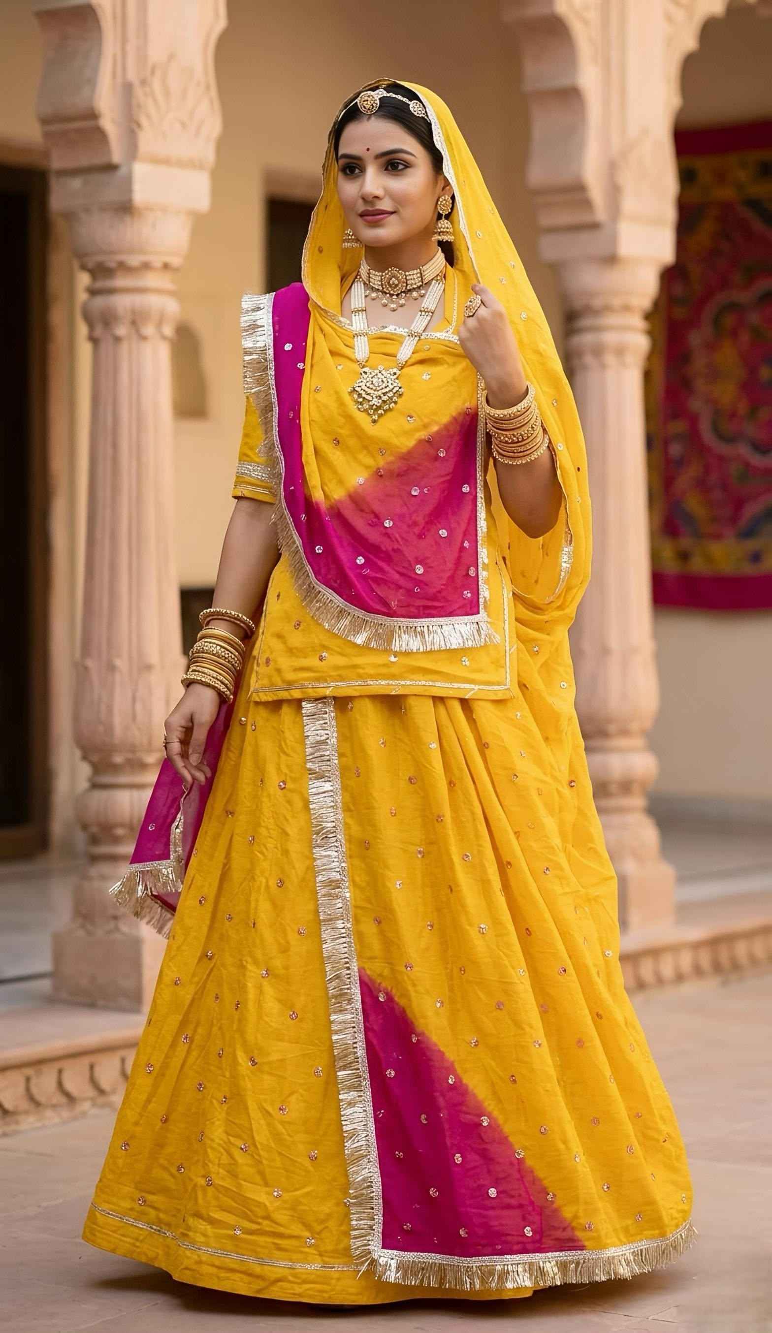 Yellow Pure Soft Kota Doriya Gotta Patti Rajasthani Rajputi Lehenga Choli