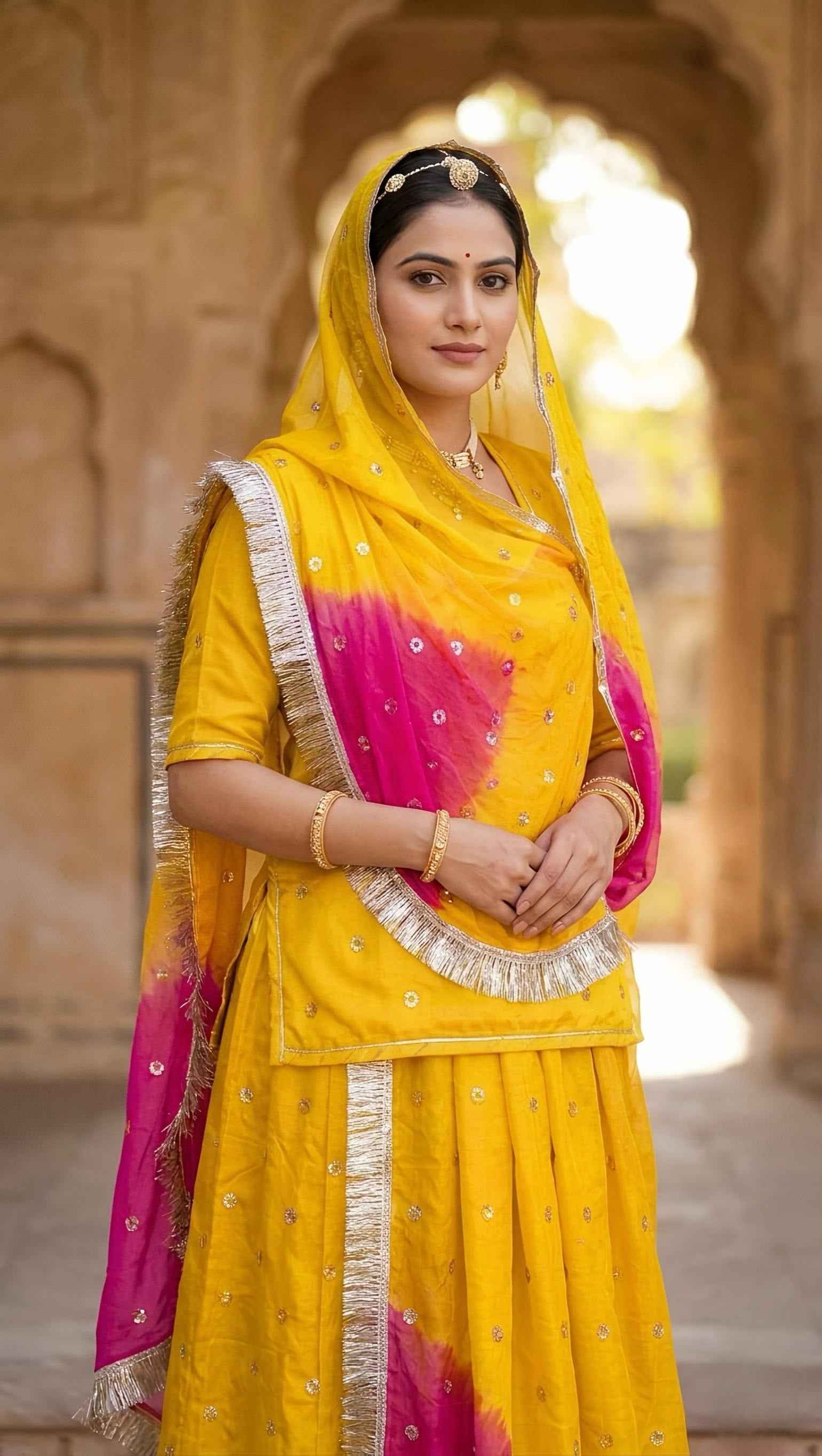 Yellow Pure Soft Kota Doriya Gotta Patti Rajasthani Rajputi Lehenga Choli