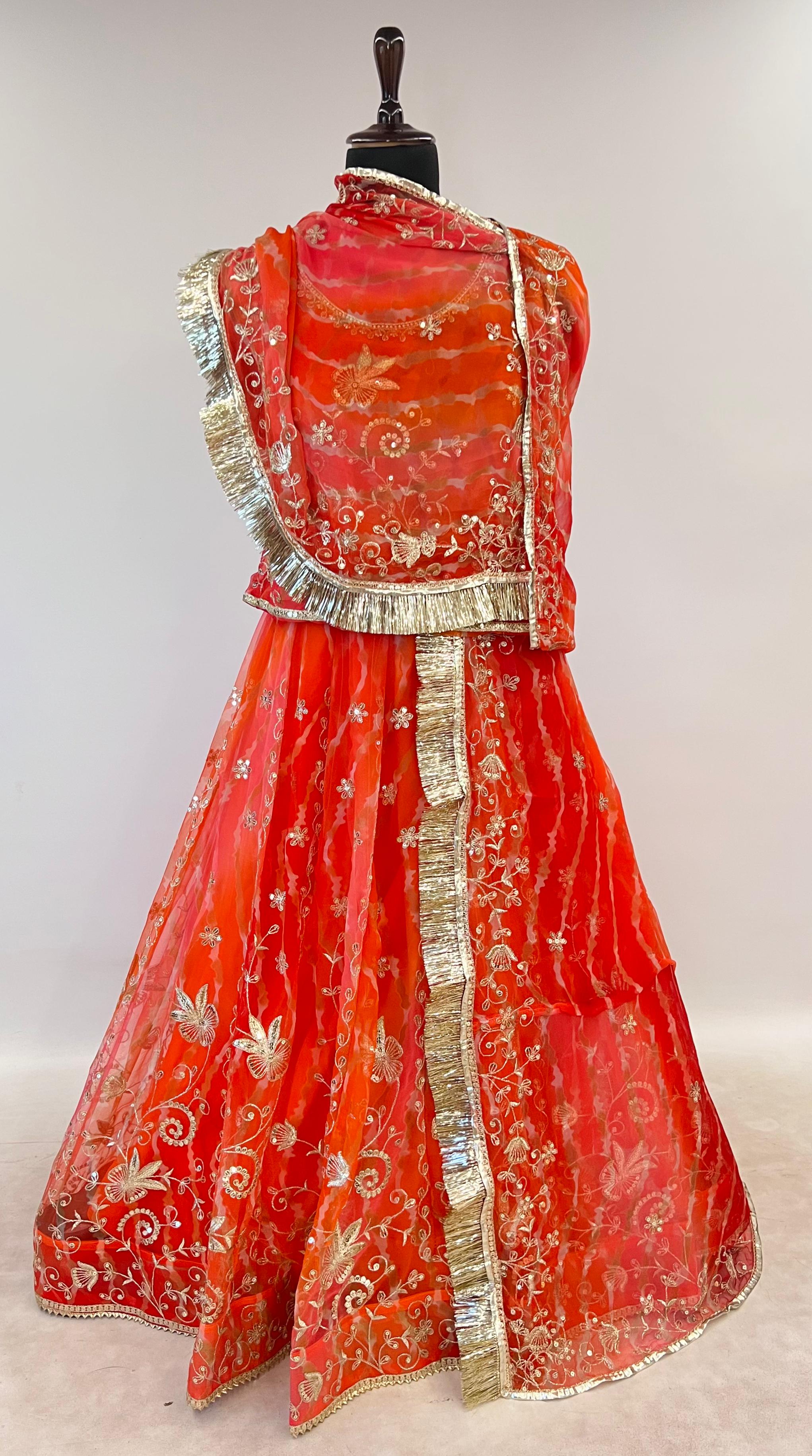 Orange Pure Semi Georgette Gotta Patti Rajasthani Rajputi Lehenga Choli
