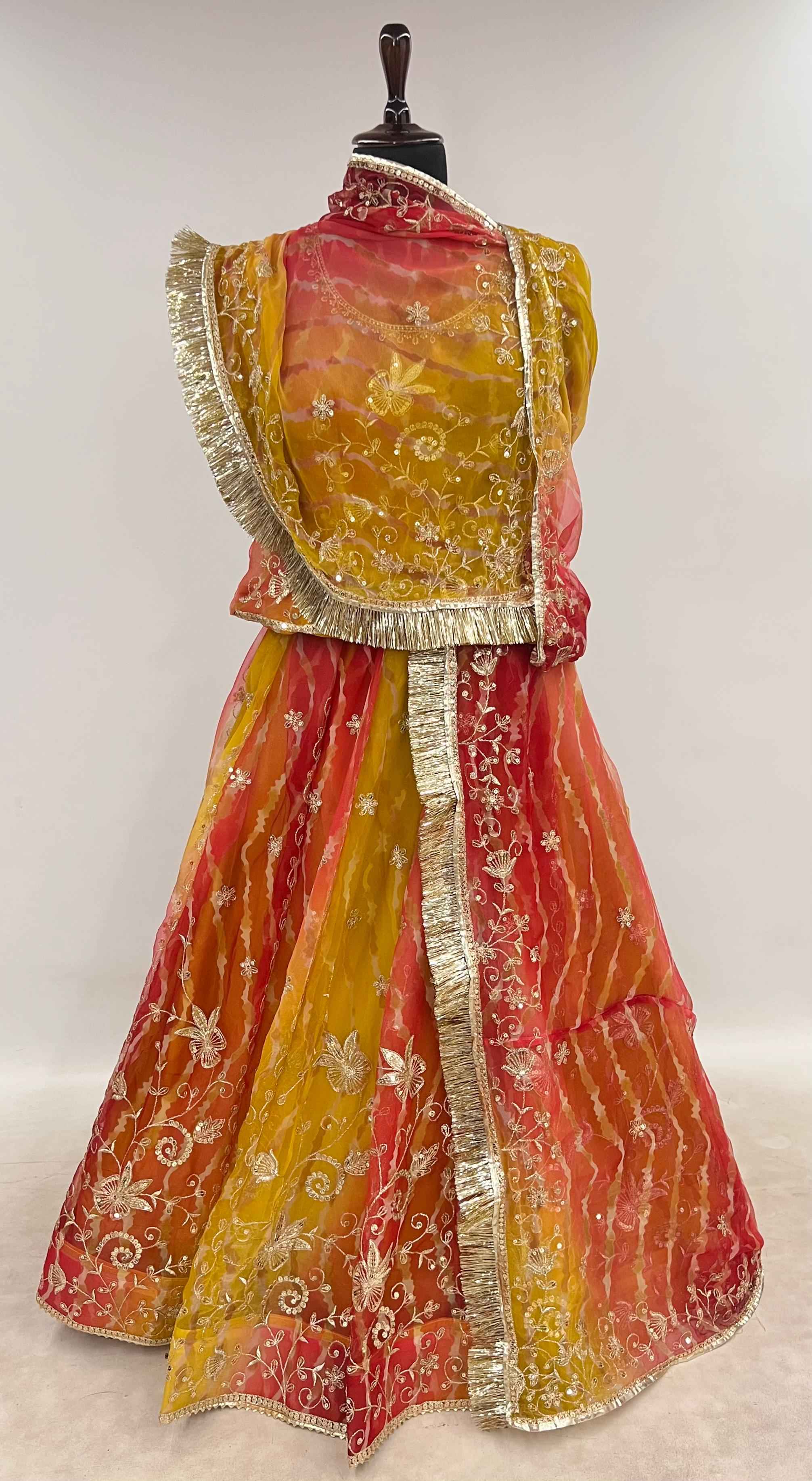 Yellow Pure Semi Georgette Gotta Patti Rajasthani Rajputi Lehenga Choli