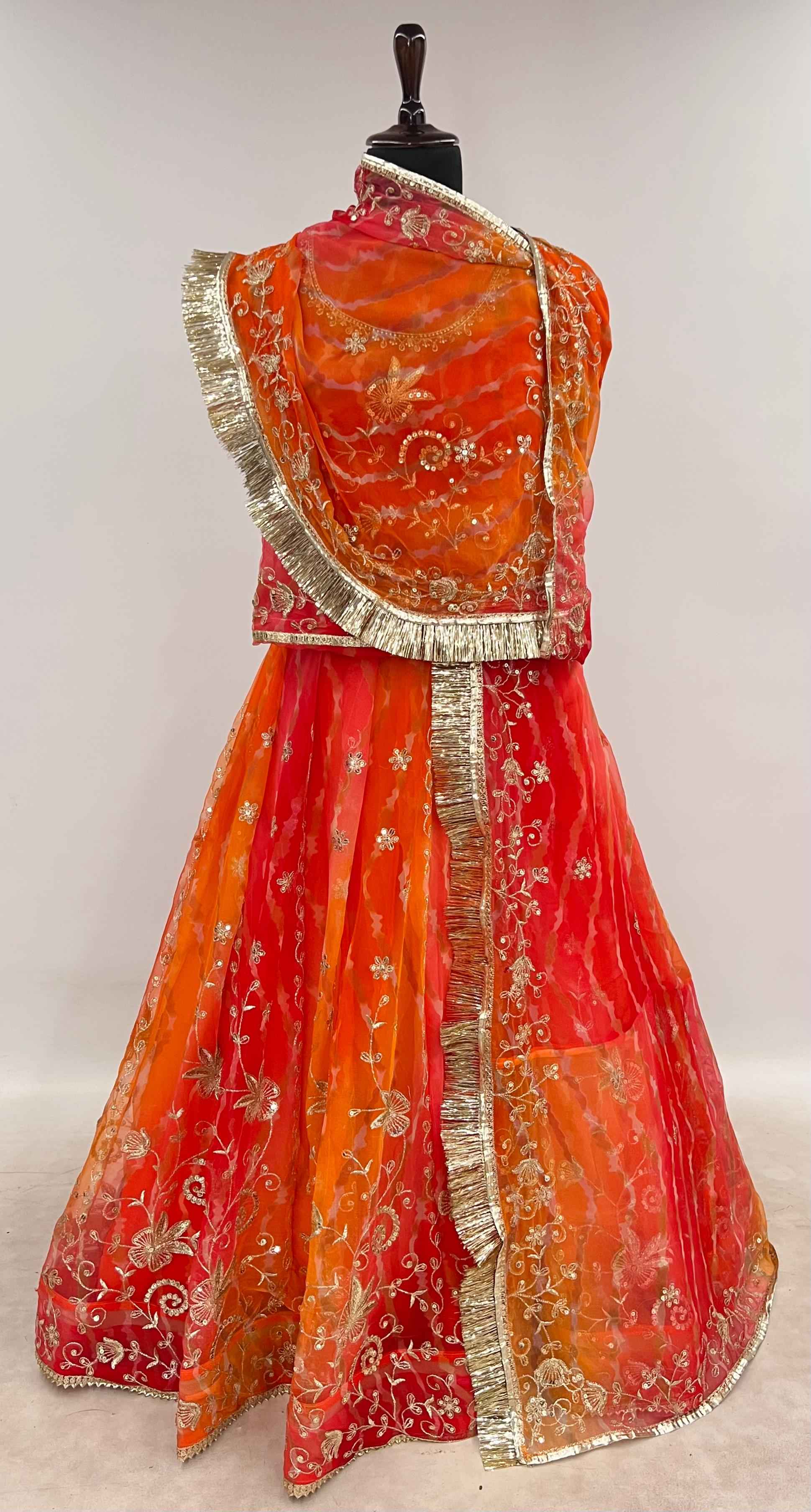 Orange Pure Semi Georgette Gotta Patti Rajasthani Rajputi Lehenga Choli