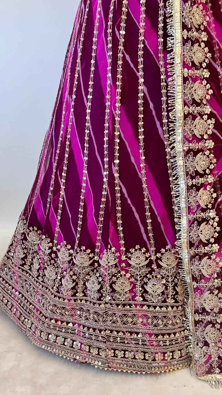 Magenta Pure Semi Georgette Lahariya Print Gotta Patti Rajasthani Rajputi Lehenga Choli