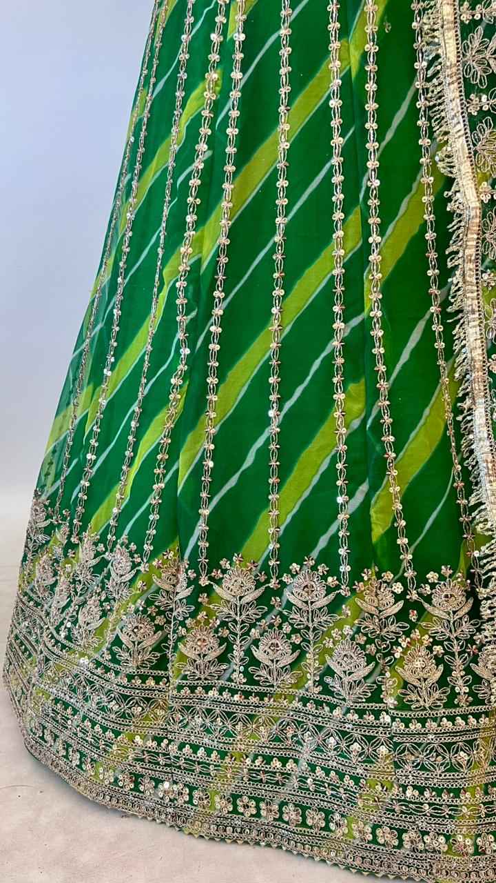 Green Pure Semi Georgette Lahariya Print Gotta Patti Rajasthani Rajputi Lehenga Choli