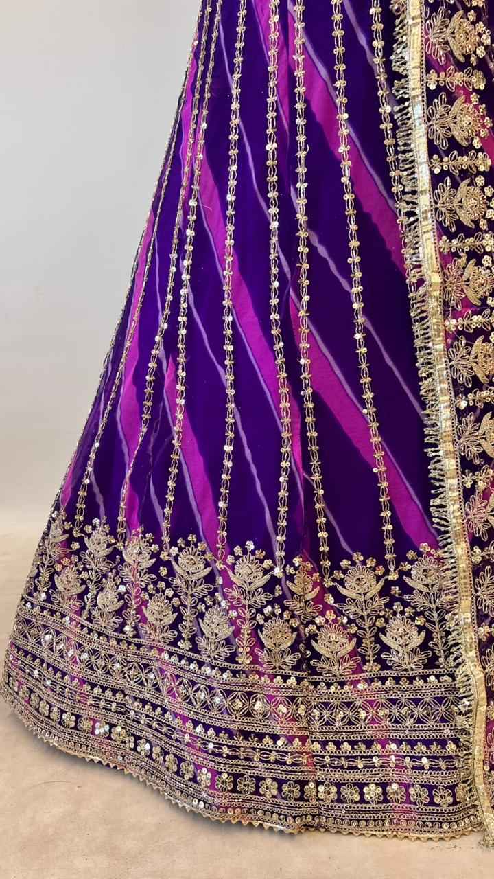 Purple Pure Semi Georgette Lahariya Print Gotta Patti Rajasthani Rajputi Lehenga Choli