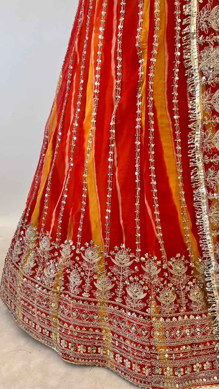 Orange Pure Semi Georgette Lahariya Print Gotta Patti Rajasthani Rajputi Lehenga Choli