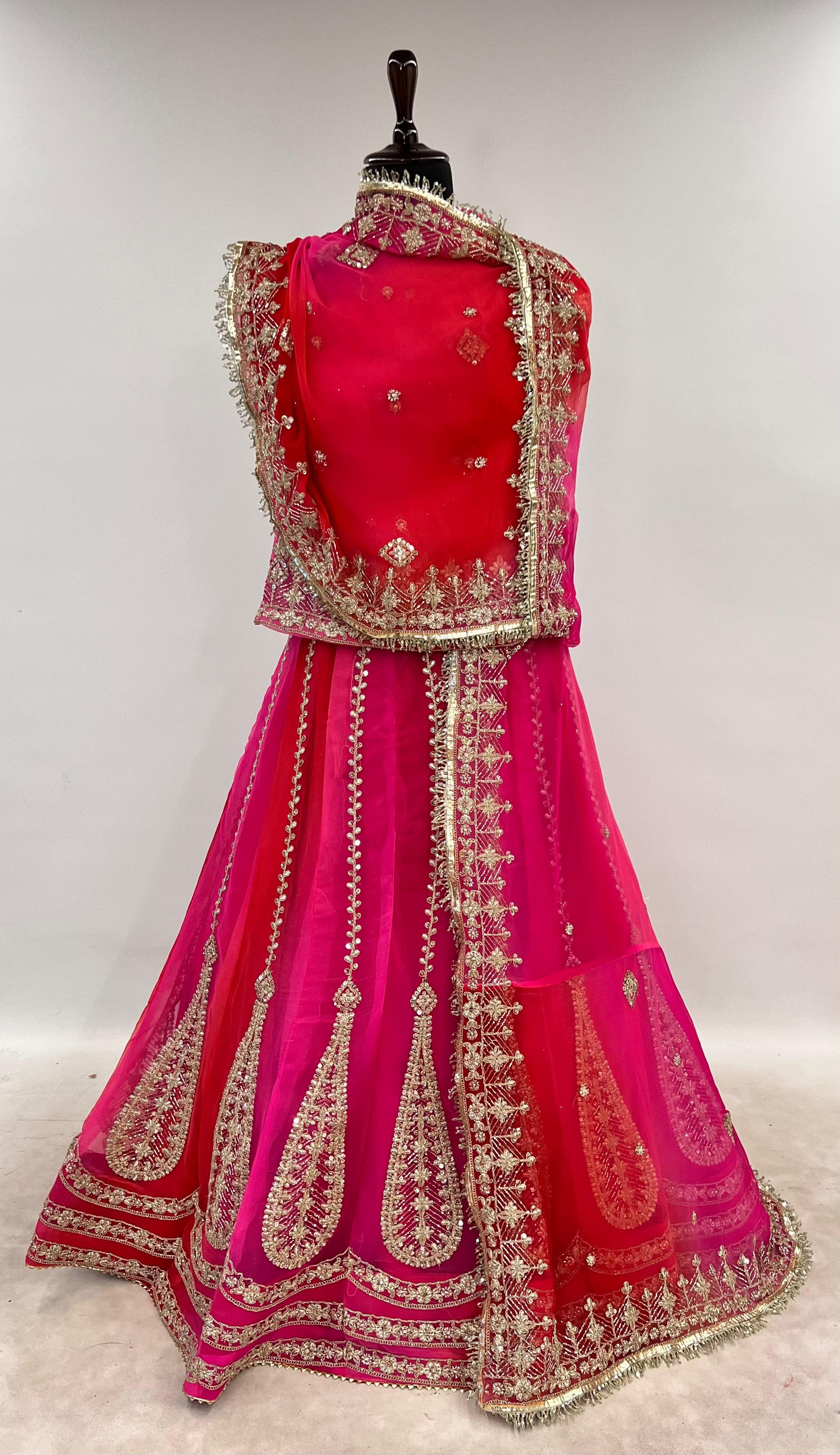 Magenta Pure Semi Georgette Lahariya Print Gotta Patti Rajasthani Rajputi Lehenga Choli