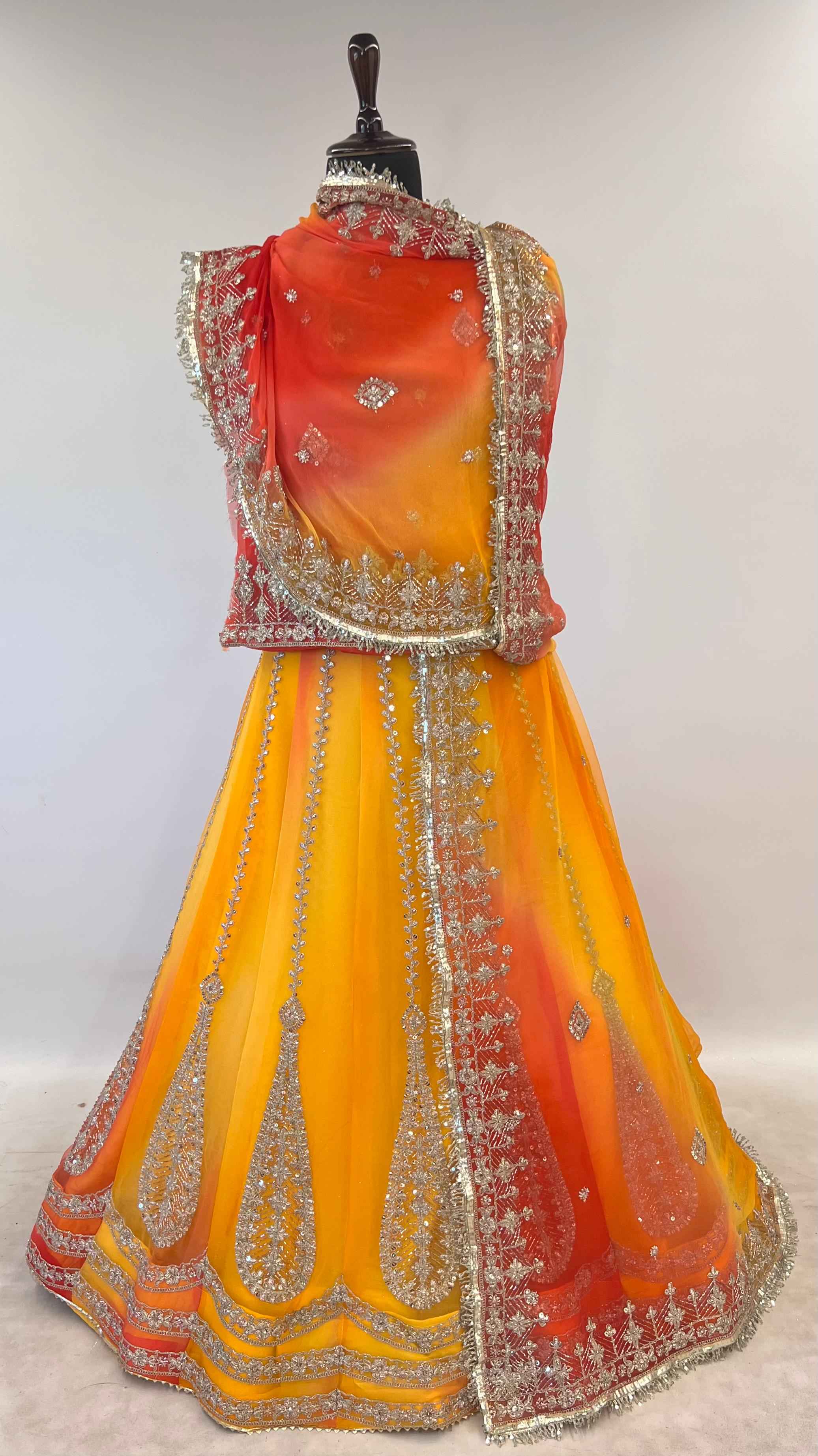 Yellow Pure Semi Georgette Lahariya Print Gotta Patti Rajasthani Rajputi Lehenga Choli