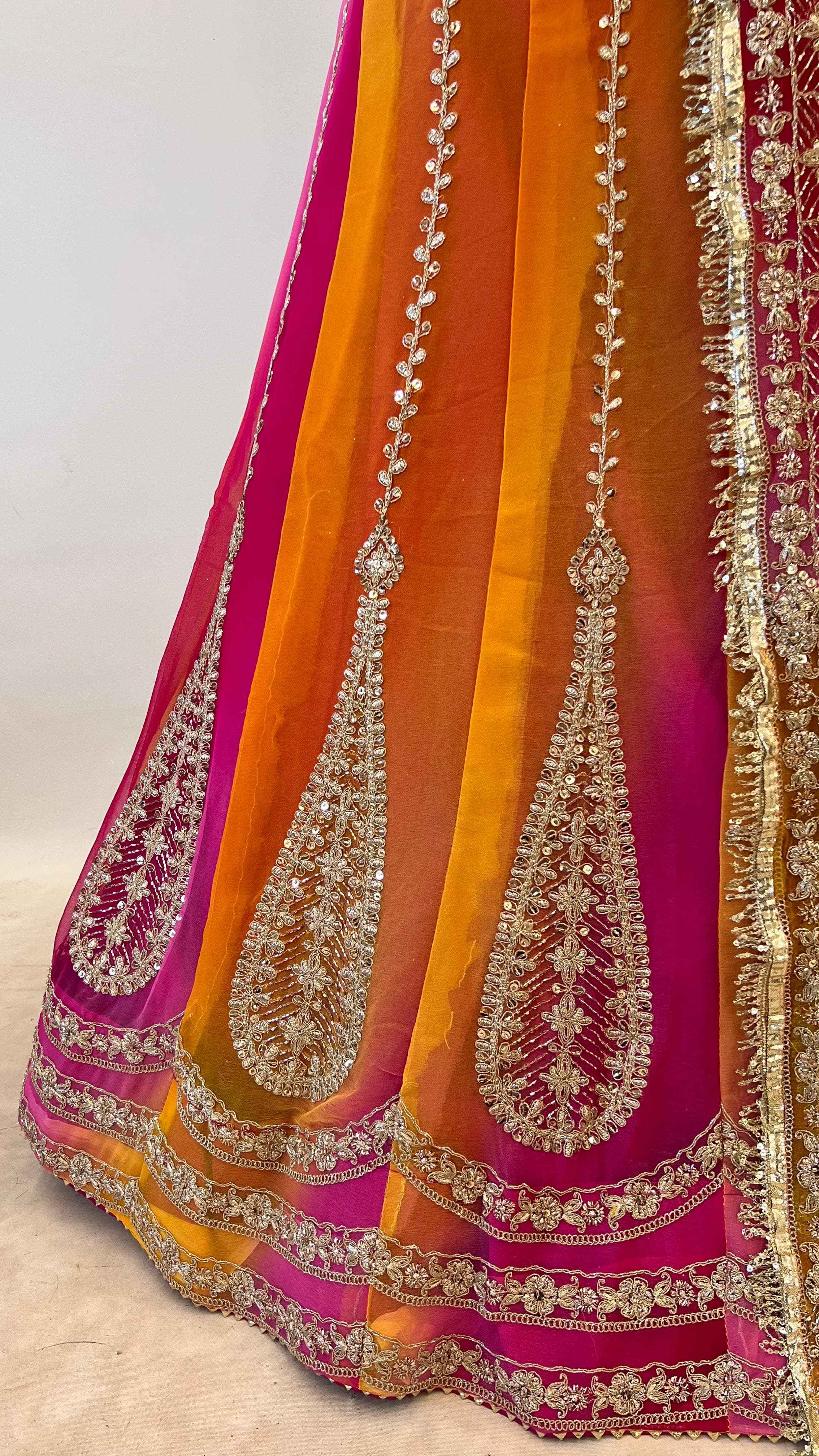 Orange Pure Semi Georgette Lahariya Print Gotta Patti Rajasthani Rajputi Lehenga Choli