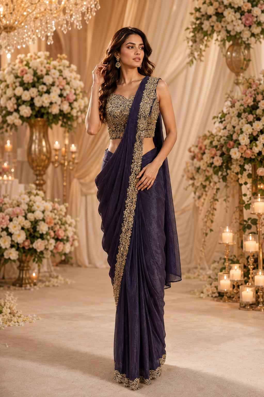 Purple Purple Pure Imported Lycra Silk Ready to Wear Saree