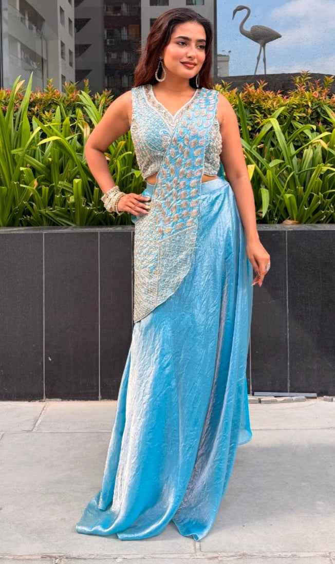 Sky Pure Imported Fendi Silk Ready to Wear Saree