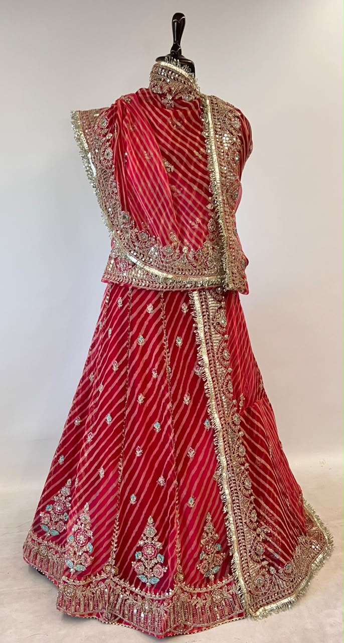 Red Pure Georgette Lahariya Print 05 Mte Flair With Gotta Patti Rajasthani Rajputi Lehenga Choli