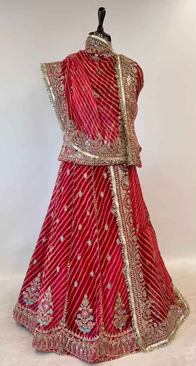 Red Pure Georgette Lahariya Print 05 Mte Flair With Gotta Patti Rajasthani Rajputi Lehenga Choli