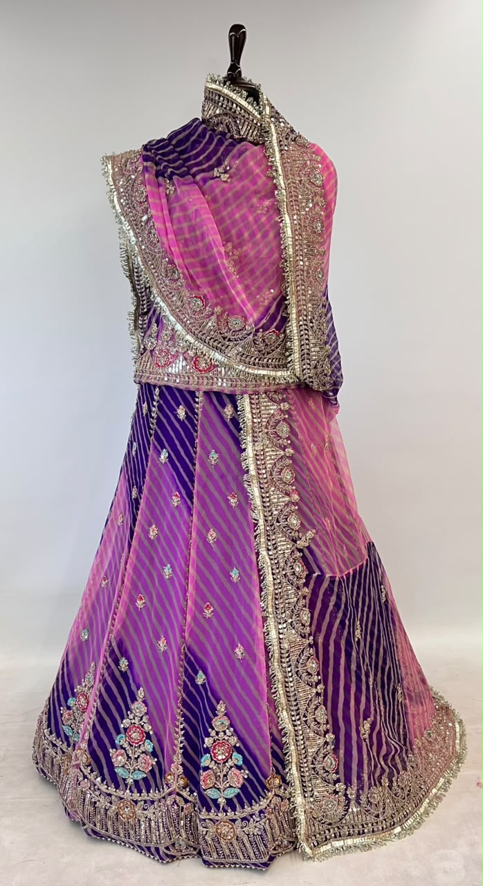 Purple Pure Georgette Lahariya Print 05 Mte Flair With Gotta Patti Rajasthani Rajputi Lehenga Choli