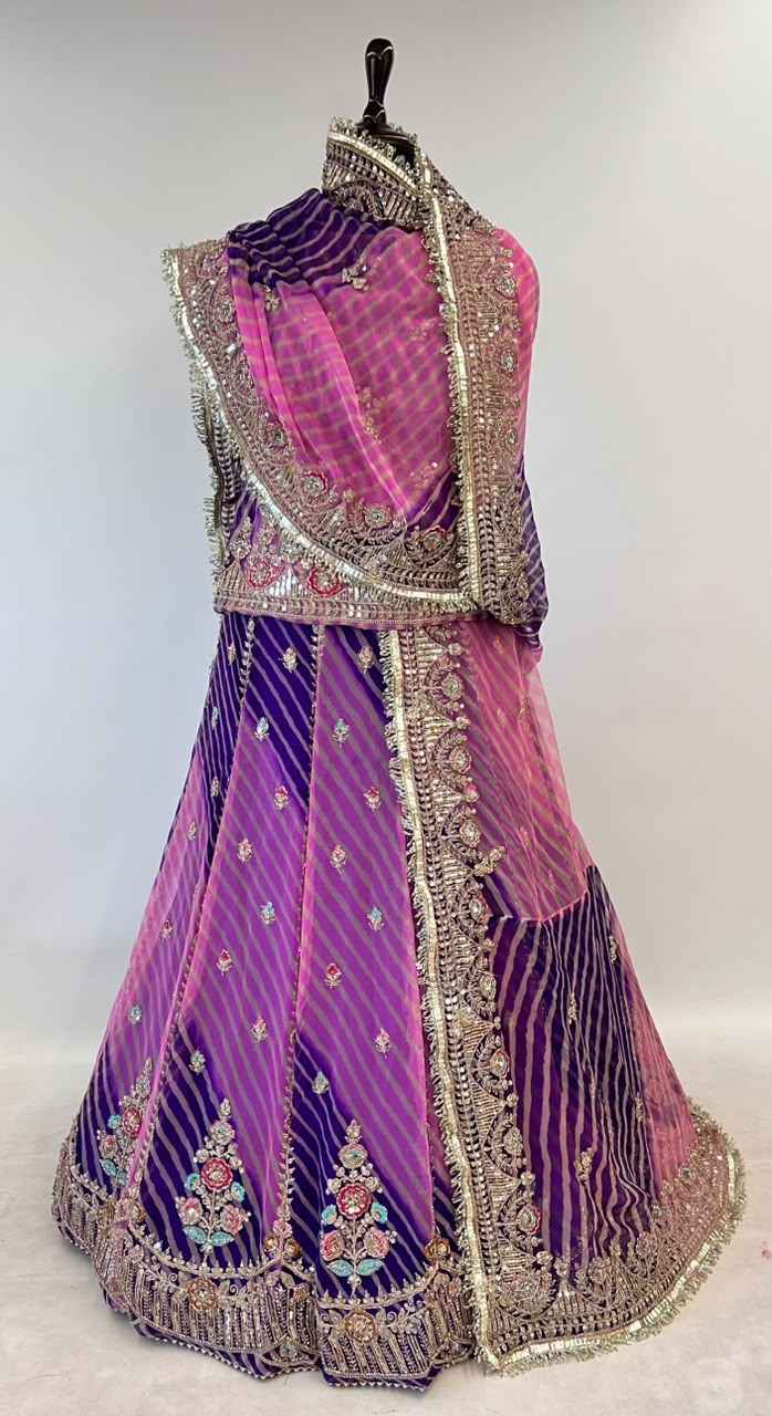 Purple Pure Georgette Lahariya Print 05 Mte Flair With Gotta Patti Rajasthani Rajputi Lehenga Choli