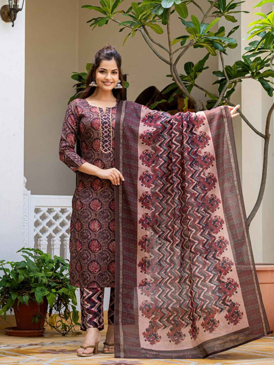 Maroon Pure Soft Rayon Cotton Printed Salwar Suit