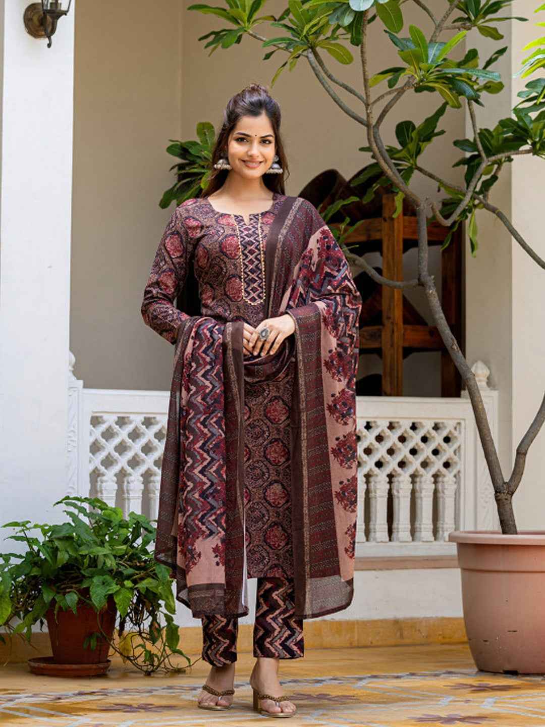 Maroon Pure Soft Rayon Cotton Printed Salwar Suit