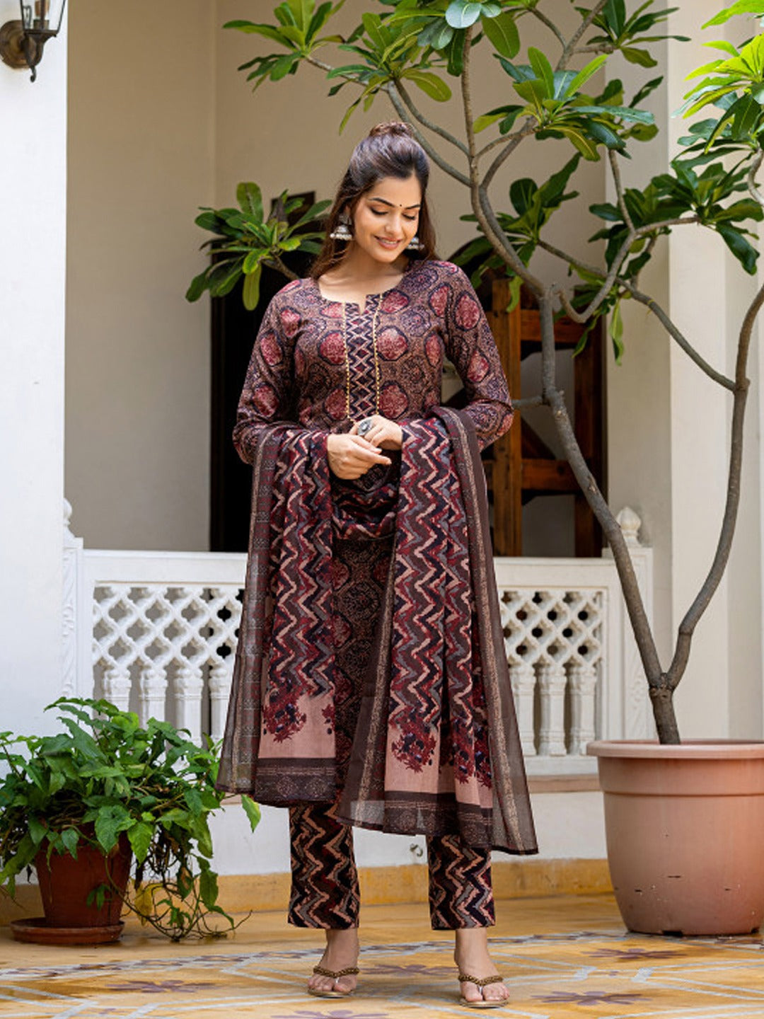 Maroon Pure Soft Rayon Cotton Printed Salwar Suit