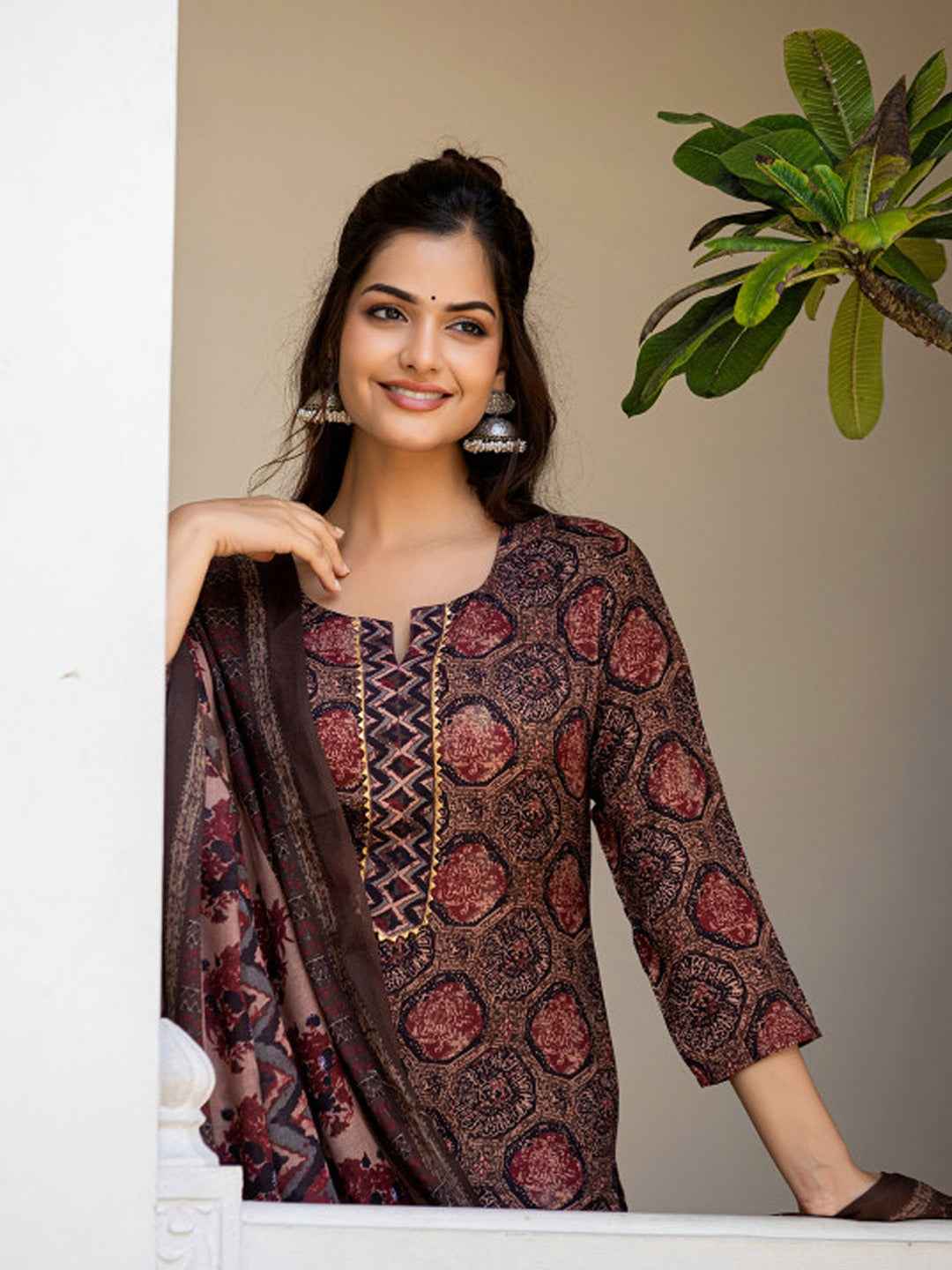 Maroon Pure Soft Rayon Cotton Printed Salwar Suit