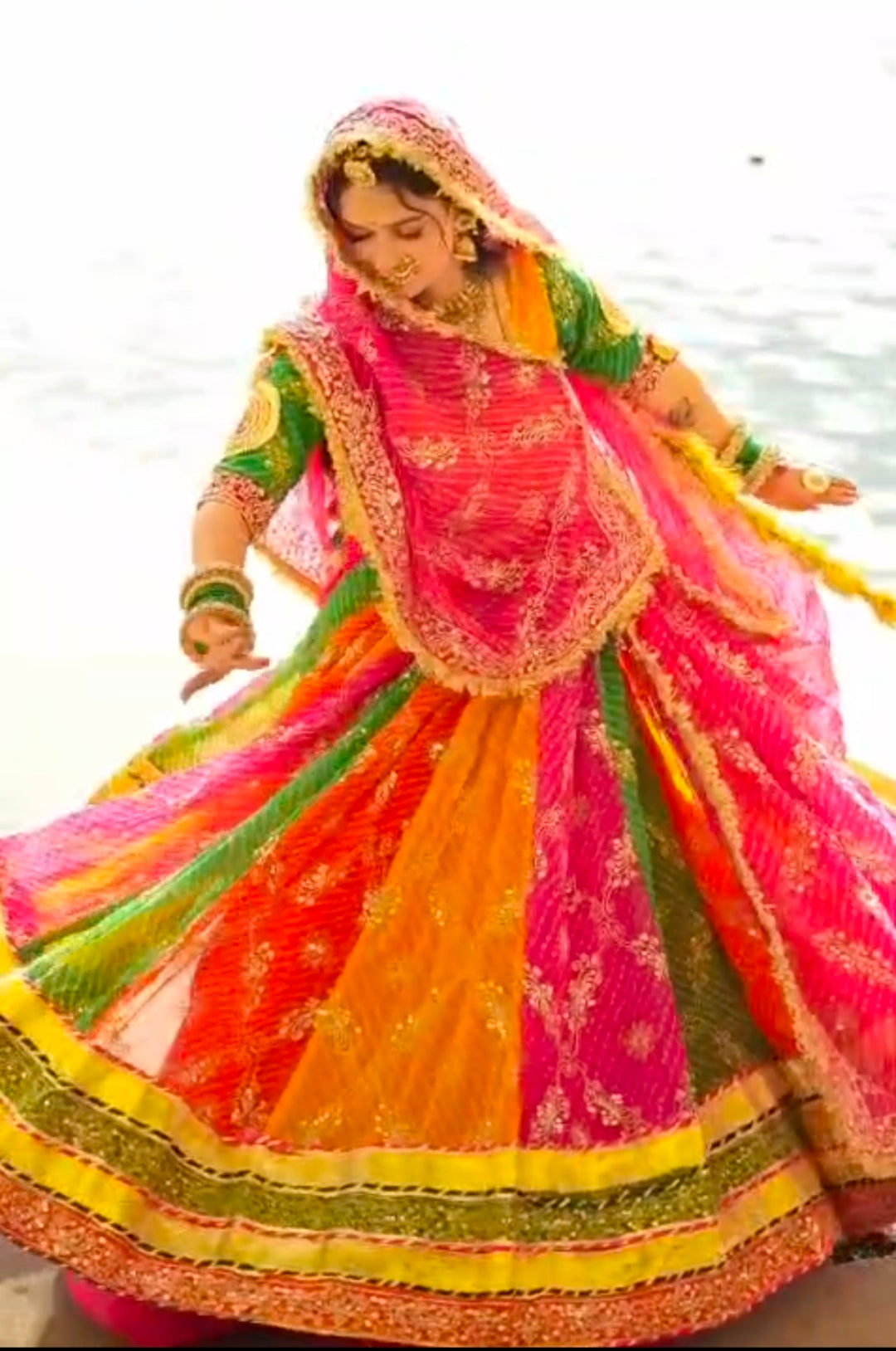 Multi Pure Georgette 08 Mtr Flair With Gotta Patti Rajasthani Rajputi Lehenga Choli