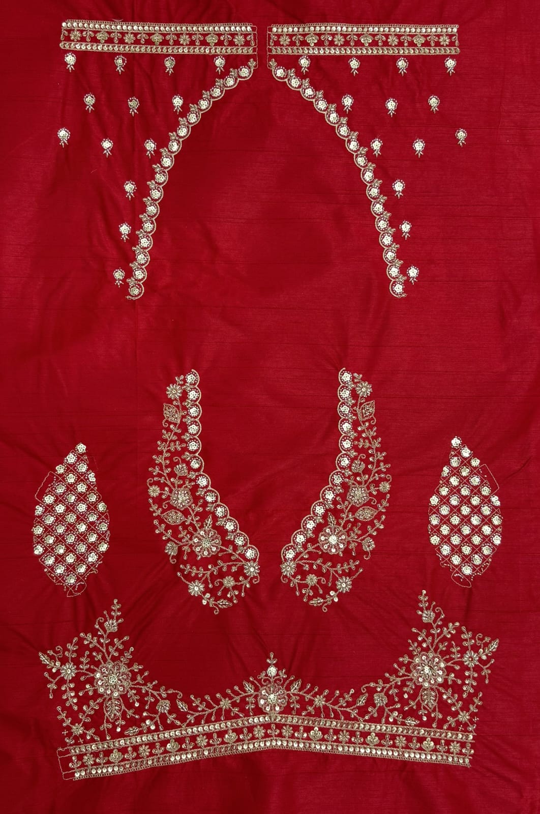 Red Pure Silk Tatamie Zari Dori Embroidery Metalic Sequins Hand Work Bridal Lehenga Choli