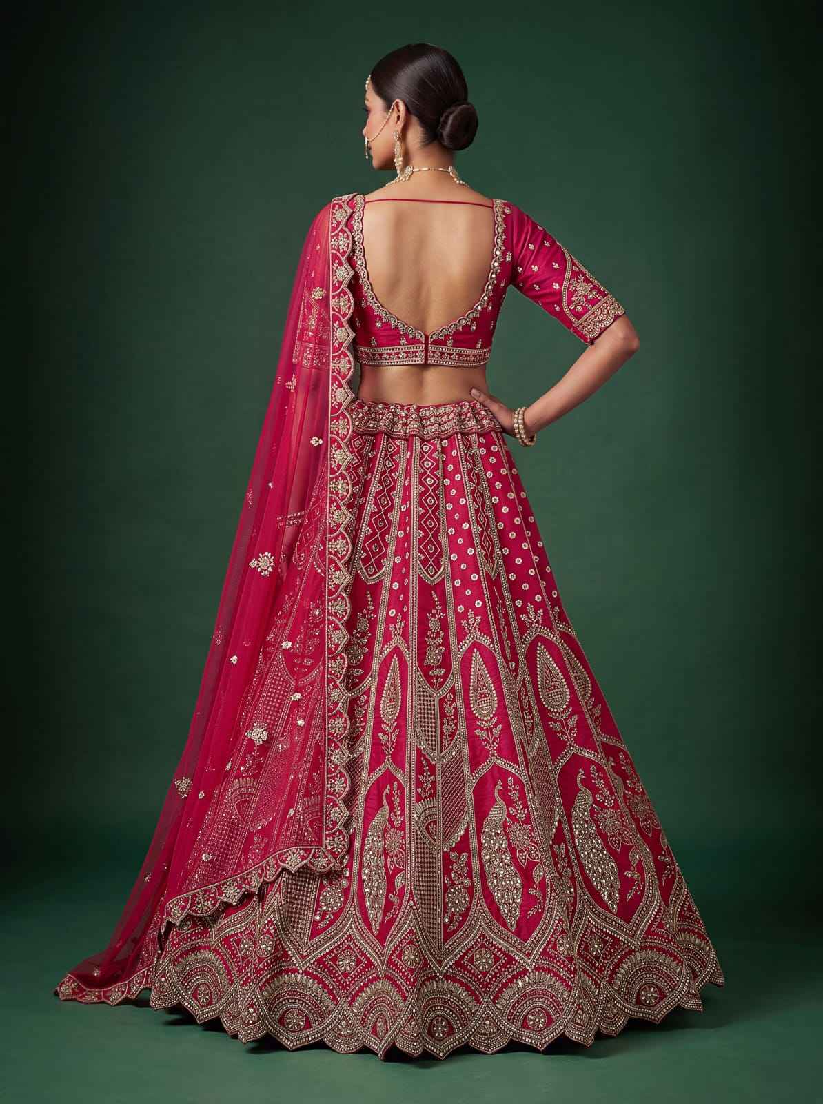 Rani Pure Silk Tatamie Zari Dori Embroidery Metalic Sequins Hand Work Bridal Lehenga Choli
